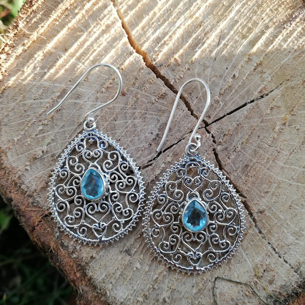ORECCHINI LALITA in argento 925 con pietra | Orecchini argento con CRISTALLO AZZURRO - Image 2