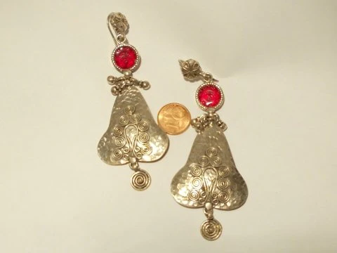 Orecchini etnico in argento antico - ROSSO - Image 2