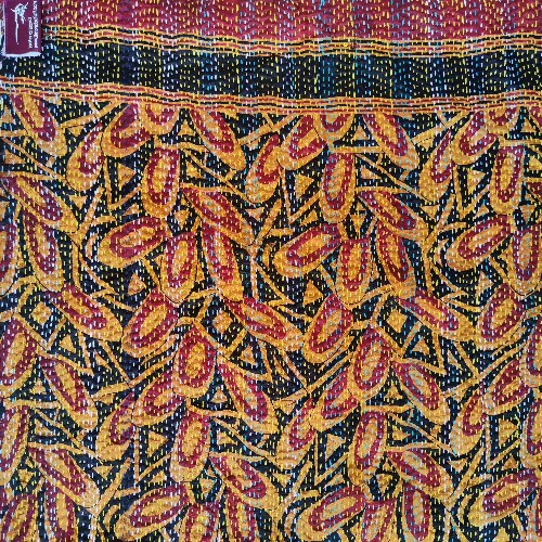 Sciarpa KANTHA con tessuti vintage misto seta ricamo a mano azzurro - RAJA - Image 2